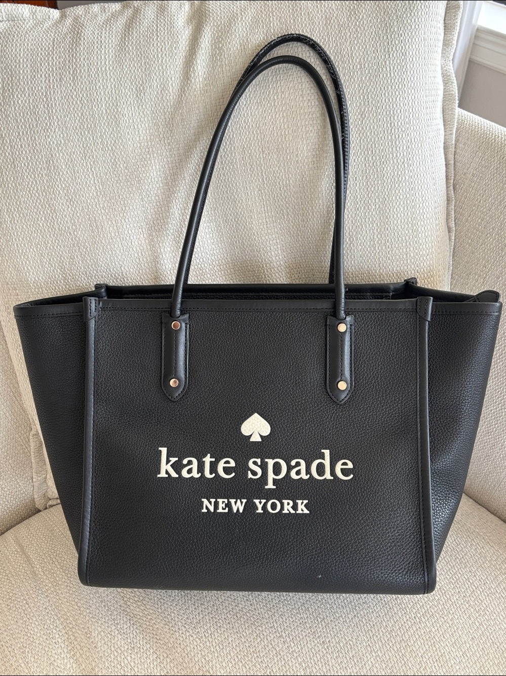 Kate Spade Ella Black Pebbled Leather Tote Shopper with White Logo